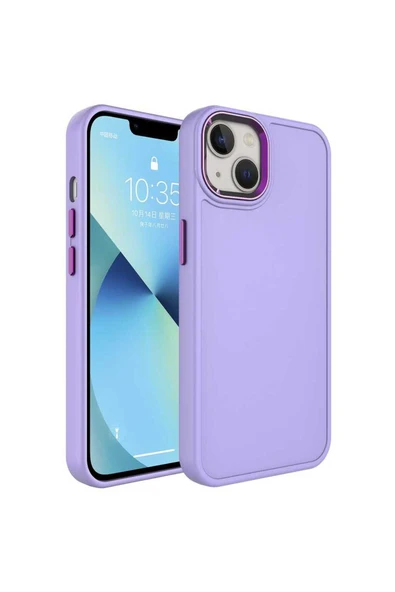 HEPTEKİLETİŞİM iPhone 14 Plus Kılıf Kamera Çıkıntılı Metal Çerçeveli Hassas Butonlu Renkli /botox-Lila ürün görseli 1