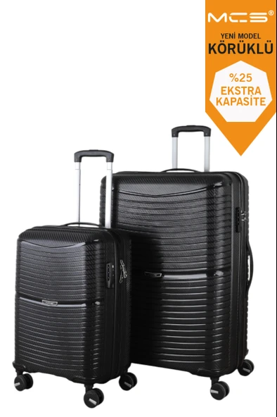 V379 AURA Y.ÜRETİM PP VALİZ 55 CM + 75 CM SİYAH SET ürün görseli 1