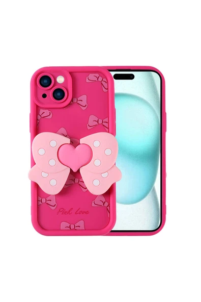HEPTEKİLETİŞİM iPhone 15 Plus Kılıf Kamera Korumalı Figür Tasarımlı HPTK Kapya Kapak-Pembe Koyu ürün görseli 1