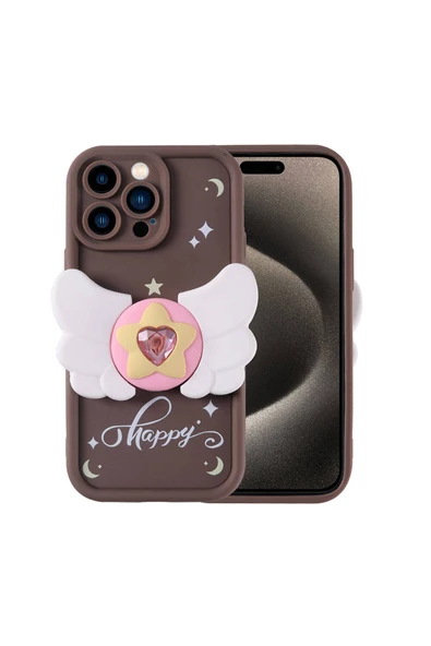 HEPTEKİLETİŞİM iPhone 15 Pro Kılıf Kamera Korumalı Figür Tasarımlı HPTK Kapya Kapak-Koyu Kahve ürün görseli 1