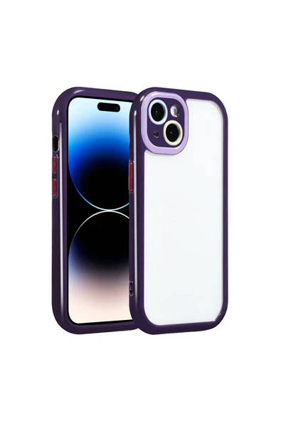 HEPTEKİLETİŞİM iPhone 14 Kılıf Kamera Korumalı Renkli Kenar ve Çerçeve Tasarımlı HPTK Vitamin Kapak-Derin Mor ürün görseli 1