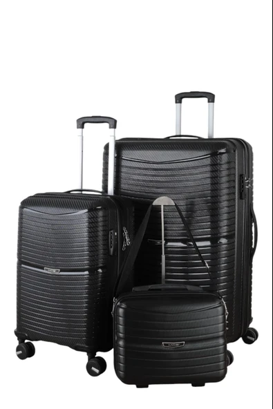 V379 AURA Y.ÜRETİM PP VALİZ 55 CM + 75 CM + MAKYAJ SİYAH SET ürün görseli 1