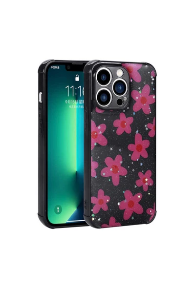 HEPTEKİLETİŞİM Iphone 11 Pro Kılıf Simli Desenli Köşe Kamera Korumalı Darbe Emici Silikon Kapak (POPY) ürün görseli 1