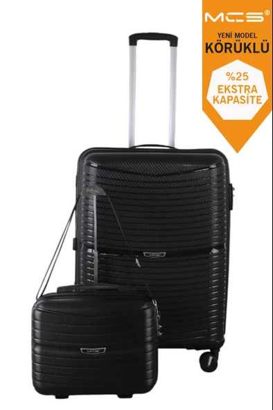 V379 AURA Y.ÜRETİM PP VALİZ 65 CM + MAKYAJ SİYAH SET ürün görseli 1