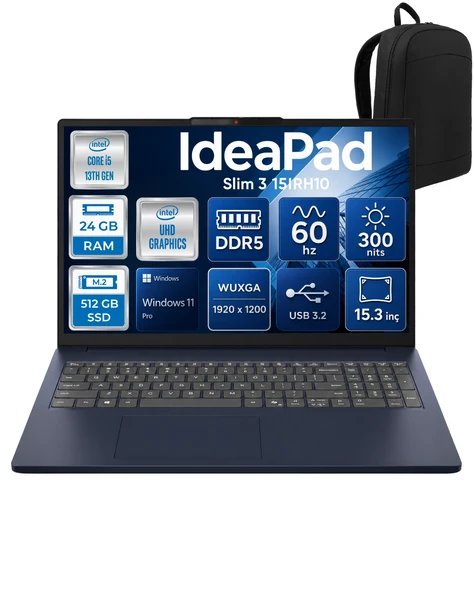 Lenovo IdeaPad Slim 3 15IRH10 i5-13420H 24 GB 512 GB SSD UHD Graphics 15.3" WUXGA WİN11PRO Notebook 83K10062TROKA08 ürün görseli 1