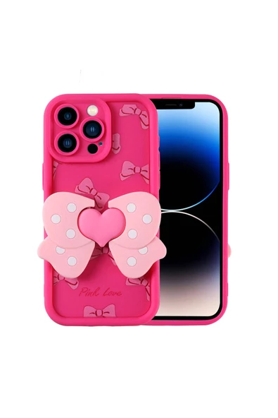 HEPTEKİLETİŞİM iPhone 14 Pro Kılıf Kamera Korumalı Figür Tasarımlı HPTK Kapya Kapak-Pembe Koyu ürün görseli 1
