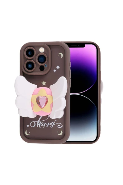HEPTEKİLETİŞİM iPhone 14 Pro Max Kılıf Kamera Korumalı Figür Tasarımlı HPTK Kapya Kapak-Koyu Kahve ürün görseli 1
