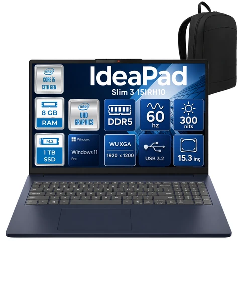 Lenovo IdeaPad Slim 3 15IRH10 i5-13420H 8 GB 1 TB SSD UHD Graphics 15.3" WUXGA WİN11PRO  Notebook 83K10062TROKA03 ürün görseli 1