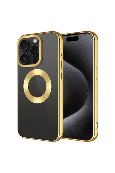 HEPTEKİLETİŞİM Apple iPhone 15 Pro Kılıf Kamera Lens Korumalı Logo Gösteren Parlak Kenarlı Kapak (TEK-OMEGA) ürün görseli 1