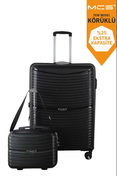 V379 AURA Y.ÜRETİM PP VALİZ 75 CM + MAKYAJ SİYAH SET ürün görseli 1