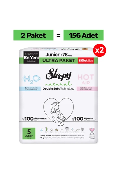 Sleepy Natural Double Soft Ultra Paket Külot Bez 5 Numara Junior 156 Adet ürün görseli 1