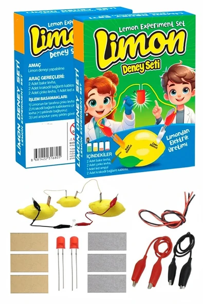 Elektrik Limon Deney Seti 1 Paket Limondan Elektrik Üretme Seti Limon Pili Fen Bilgisi Dersi Kimyasal Enerji ürün görseli 1