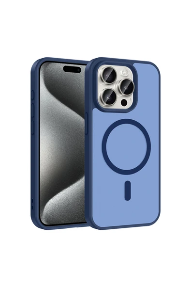 HEPTEKİLETİŞİM iPhone 15 Pro Kılıf M-Safe Manyetik Şarj Uyumlu Mat Yarı Şeffaf Darbe Emici Kapak (babet) ürün görseli 1
