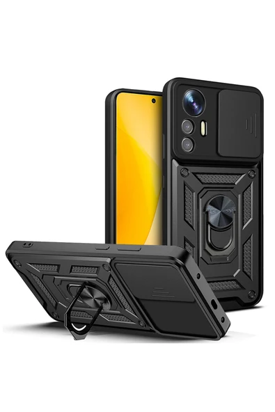 HEPTEKİLETİŞİM Xiaomi Mi 12 Lite Kılıf Sürgülü Tank Zırh Yüzüklü Mıknatıslı Standlı Kapak (S-VEGA) ürün görseli 1