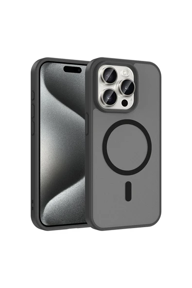 HEPTEKİLETİŞİM iPhone 15 Pro Max Kılıf M-Safe Manyetik Şarj Uyumlu Mat Yarı Şeffaf Darbe Emici Kapak (babet) ürün görseli 1