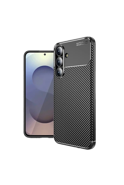 HEPTEKİLETİŞİM Samsung Galaxy S25 FEKılıf Kamera Çıkıntılı Karbon Fiber Dokulu Renk Atmaz Kapak (NEGRO) ürün görseli 1
