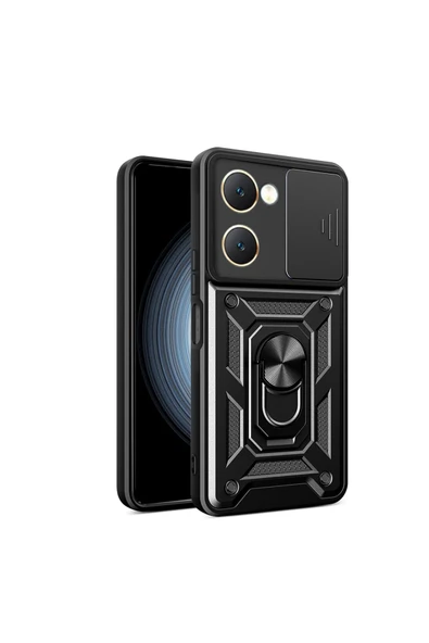 HEPTEKİLETİŞİM Vivo Y18 Kılıf Sürgülü Tank Zırh Yüzüklü Mıknatıslı Standlı Kapak (S-VEGA) ürün görseli 1