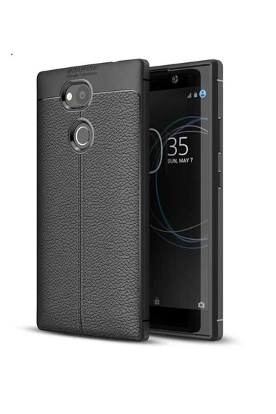 HEPTEKİLETİŞİM Sony Xperia L2 Kapak Deri Görünümlü Renk Atmayan Dayanaklı Silikon Kılıf-niss-Siyah ürün görseli 1