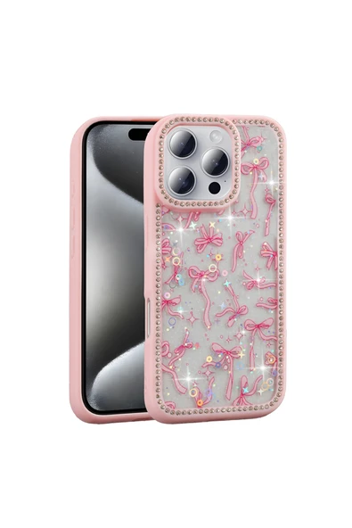 HEPTEKİLETİŞİM Apple iPhone 16 Pro Max Kılıf Taşlı ve Simli Tasarım Kapak (azra) ürün görseli 1