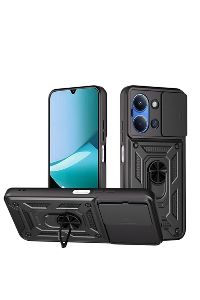HEPTEKİLETİŞİM Xiaomi Redmi 15C Kılıf Sürgülü Tank Zırh Yüzüklü Mıknatıslı Standlı Kapak (S-VEGA) ürün görseli 1