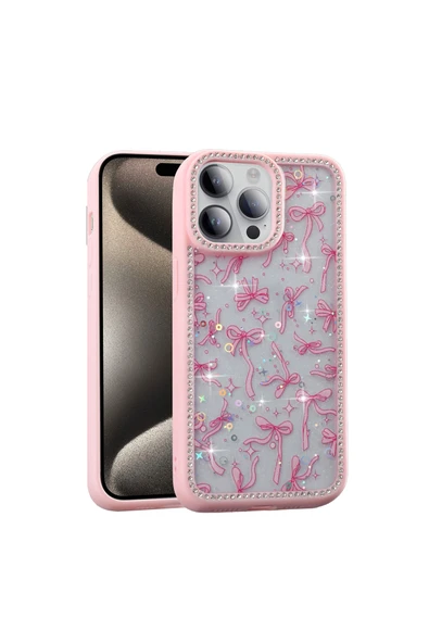 HEPTEKİLETİŞİM Apple iPhone 14 Pro Kılıf Taşlı ve Simli Tasarım Kapak (azra) ürün görseli 1