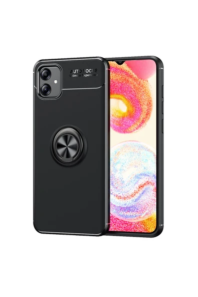 HEPTEKİLETİŞİM Samsung Galaxy A04E Kılıf Kamera Çıkıntılı Renkli Yüzüklü Standlı Mıknatıslı /RAVEL-Siyah ürün görseli 1