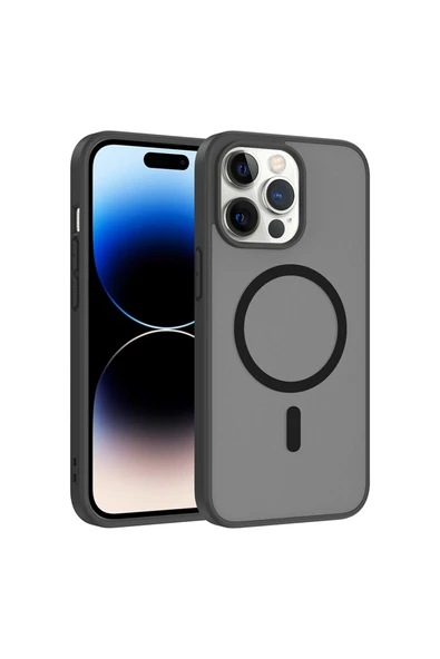 HEPTEKİLETİŞİM iPhone 14 Pro Kılıf M-Safe Manyetik Şarj Uyumlu Mat Yarı Şeffaf Darbe Emici Kapak (babet) ürün görseli 1