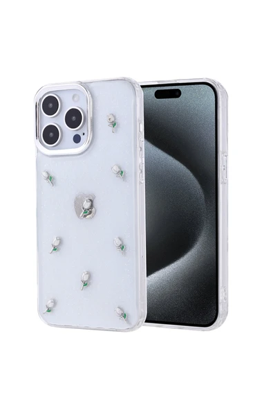 HEPTEKİLETİŞİM Apple iPhone 15 Pro Max Kılıf Airbag Tasarımlı Simli Şeffaf Kapak (Kutup) ürün görseli 1