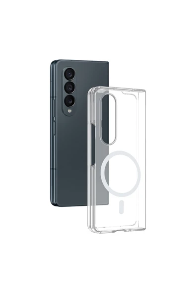 HEPTEKİLETİŞİM Samsung Galaxy Z Fold 4 Kamera Korumalı M-Safe Şarj Özellikli Şeffaf Sert PC Kapak (London) ürün görseli 1
