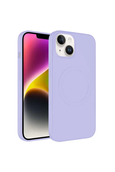 HEPTEKİLETİŞİM Apple iPhone 14 Plus Kılıf Magsafe Şarj Destekli Yumuşak İçi Kadife Renkli Silikon /PLAS-Lila ürün görseli 1