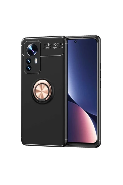 HEPTEKİLETİŞİM Xiaomi Mi 12 Pro Kapak Kamera Çıkıntılı Yüzüklü Standlı Mıknatıslı Kılıf-ravel-Siyah-Rose Gold ürün görseli 1
