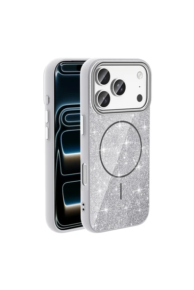HEPTEKİLETİŞİM Apple iPhone 17 Pro Kılıf M-safe Şarj Özellikli Parlayan Simli Kapak (okso) ürün görseli 1