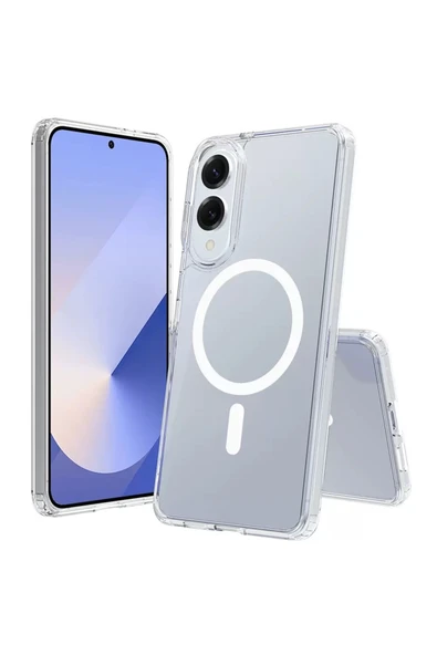 HEPTEKİLETİŞİM Samsung Galaxy S25 Edge Kılıf M-safe Şarj Özellikli Şeffaf Sert PC HPTK Embos Kapak - Şeffaf ürün görseli 1