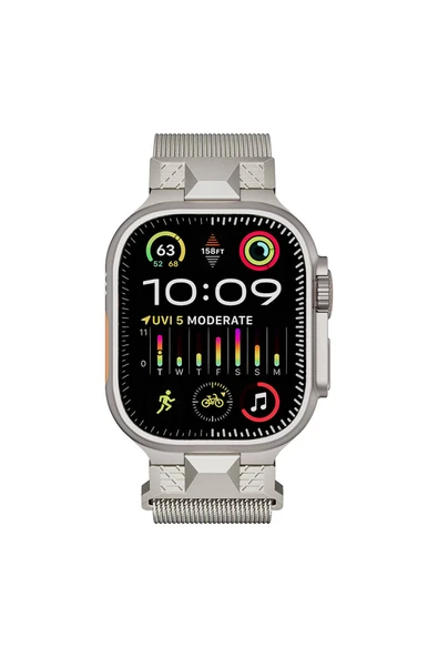 HEPTEKİLETİŞİM Apple Watch Ultra 49mm HPTK KRD-107 Metal Hasır Kordon-Gri ürün görseli 1