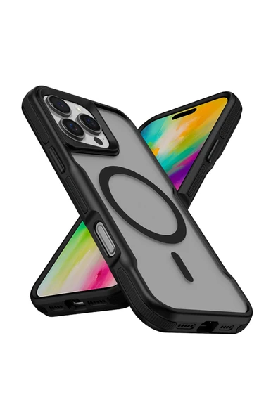 HEPTEKİLETİŞİM iPhone 16 Pro Max Uyumlu Magsafe Şarj Özellikli Renkli Kenar Airbag Şeritli HPTK Lamer Kapak-Siyah ürün görseli 1