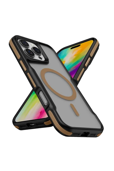 HEPTEKİLETİŞİM iPhone 16 Pro Uyumlu Magsafe Şarj Özellikli Renkli Kenar Airbag Şeritli HPTK Lamer Kapak-Titanyum-Go ürün görseli 1