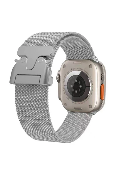 HEPTEKİLETİŞİM Apple Watch 7 45mm HPTK KRD-25 Metal Hasır Kordon-Gümüş ürün görseli 1