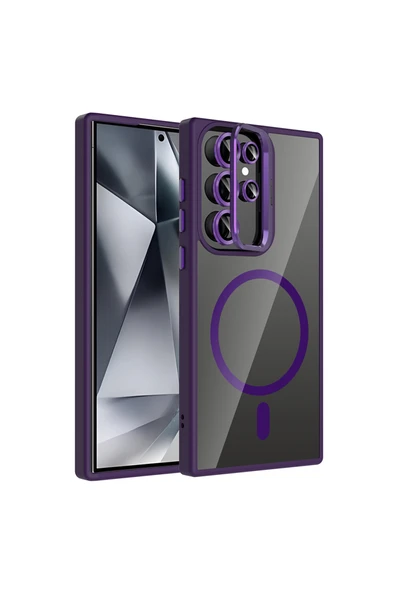 HEPTEKİLETİŞİM Samsung Galaxy S24 Ultra Kılıf Standlı ve Kamera Lens Hediyeli M-Safe Şarj Özellikli Kapak (etro) ürün görseli 1