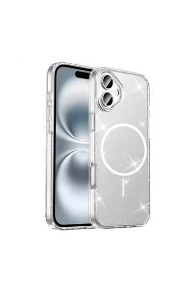 HEPTEKİLETİŞİM Apple Apple iPhone 16 Kılıf M-safe Şarj Özellikli Parlayan Simli Saydam Renkli Kapak (MARİS) ürün görseli 1