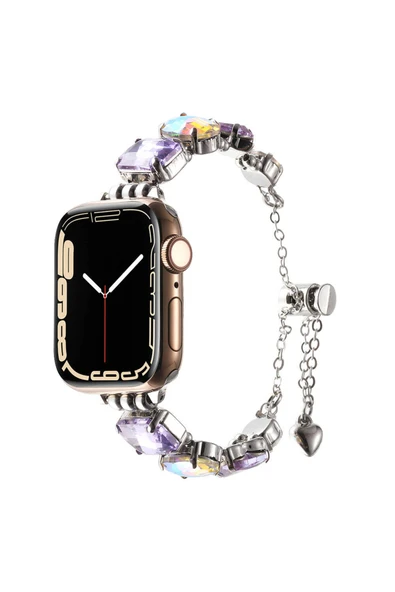 HEPTEKİLETİŞİM Apple Watch 7 45mm HPTK KRD-115 Renkli Taş Tasarımlı Kordon-Lila ürün görseli 1
