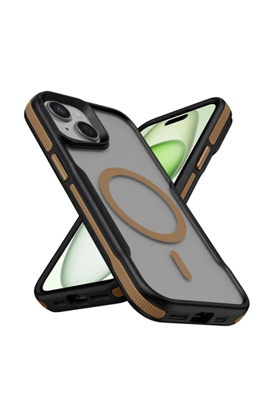 HEPTEKİLETİŞİM iPhone 13 Uyumlu Magsafe Şarj Özellikli Renkli Kenar Airbag Şeritli HPTK Lamer Kapak-Titanyum-Gold ürün görseli 1