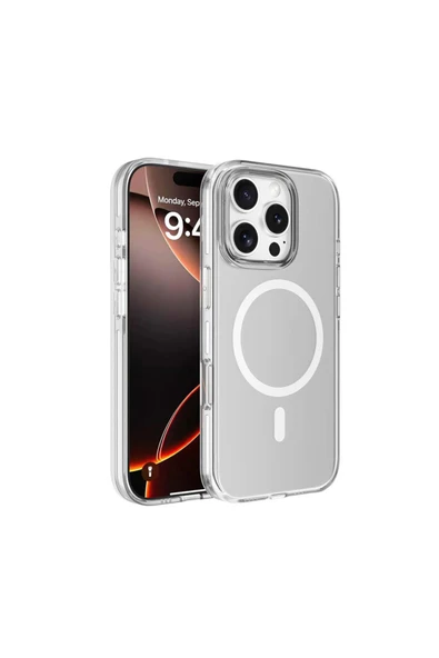 HEPTEKİLETİŞİM iPhone 16 Pro Kılıf Magsafe Şarj Özellikli Kamera Korumalı HPTK Kripto Kapak-Şeffaf ürün görseli 1