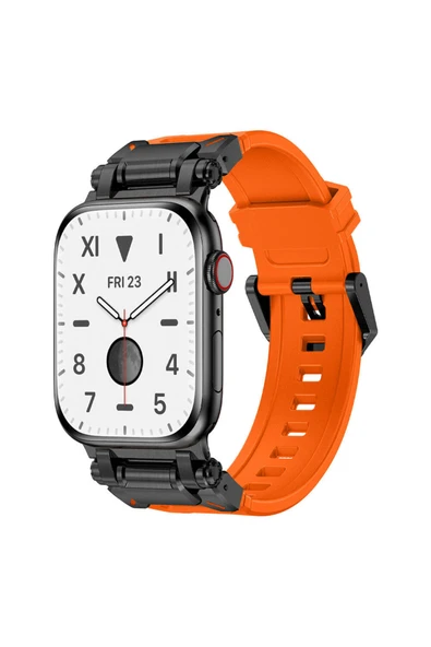 HEPTEKİLETİŞİM Watch 7 45mm HPTK- KRD-101 Titanyum Metal Başlıklı Silikon Kordon-Siyah-Turuncu ürün görseli 1