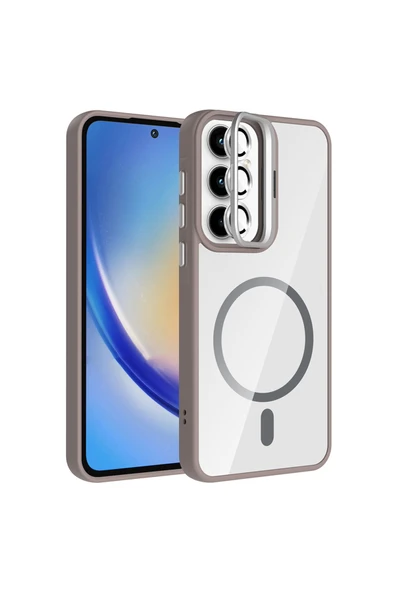 HEPTEKİLETİŞİM Samsung Galaxy A35 Kılıf Standlı ve Kamera Lens Hediyeli M-Safe Şarj Özellikli Kapak (etro) ürün görseli 1
