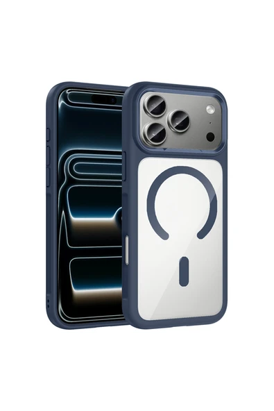 HEPTEKİLETİŞİM Apple iPhone 17 Pro Max Kılıf M-Safe Şarj Özellikli Metal Kamera Çerçeveli Kapak (TİKO) ürün görseli 1