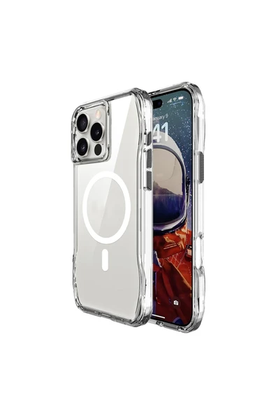 HEPTEKİLETİŞİM iPhone 16 Pro uyumlu Kılıf Magsafe Şarj Özellikli AiHTTgli Şeffaf HPTK İncek Kapak-Şeffaf ürün görseli 1