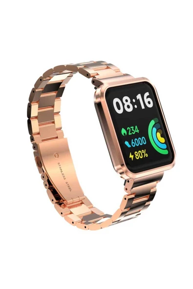 HEPTEKİLETİŞİM Xiaomi Redmi Watch 2 Lite Uyumlu KRD-60 Metal HPTK Kordon-Rose Gold ürün görseli 1