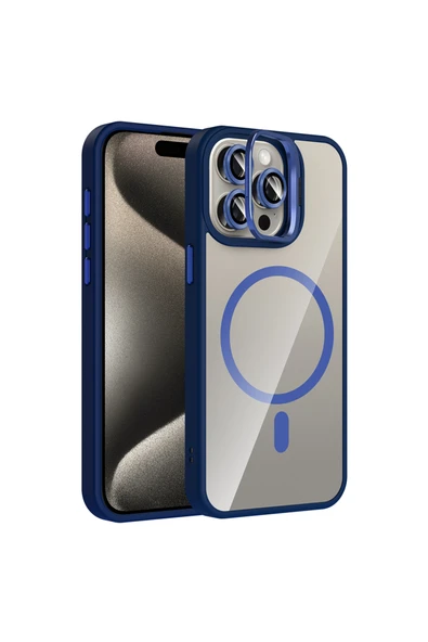 HEPTEKİLETİŞİM Apple iPhone 15 Pro Max Kılıf Standlı ve Kamera Lens Hediyeli M-Safe Şarj Özellikli Kapak (etro) ürün görseli 1
