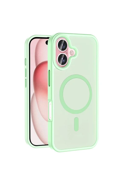 HEPTEKİLETİŞİM iPhone 16 Kılıf Magsafe Şarj Özellikli Mat Arka Yüzey HPTK Sio Kapak-Açık Yeşil ürün görseli 1