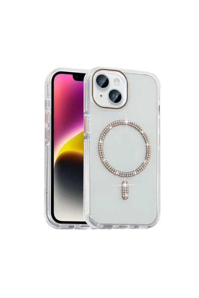 HEPTEKİLETİŞİM Apple iPhone 13 Kılıf Taşlı Tasarım M-safe Şarj Özellikli Silikon Kapak (KOMENT) ürün görseli 1